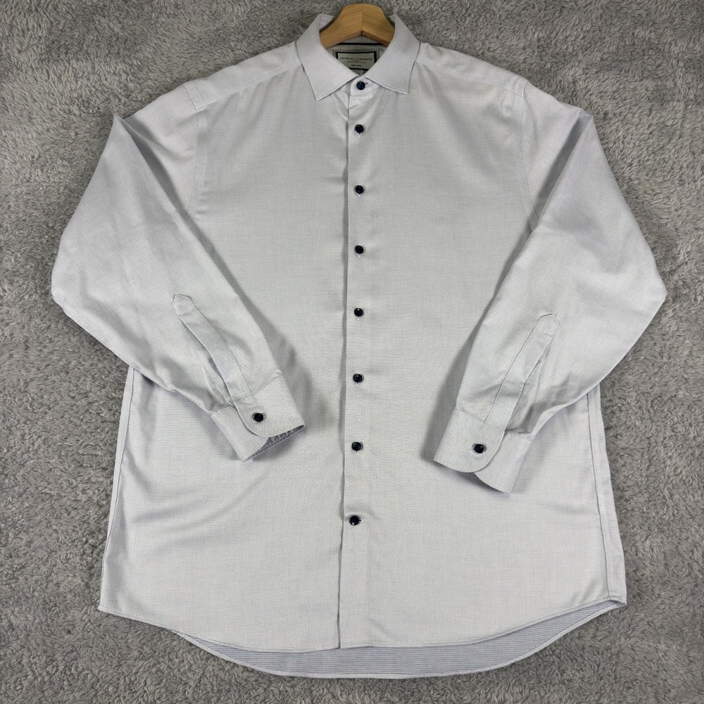 Charles Tyrwhitt Dress Shirt Men's 16.5 - 35 Slim Fit Grey White Spread Collar - Picture 2 of 10